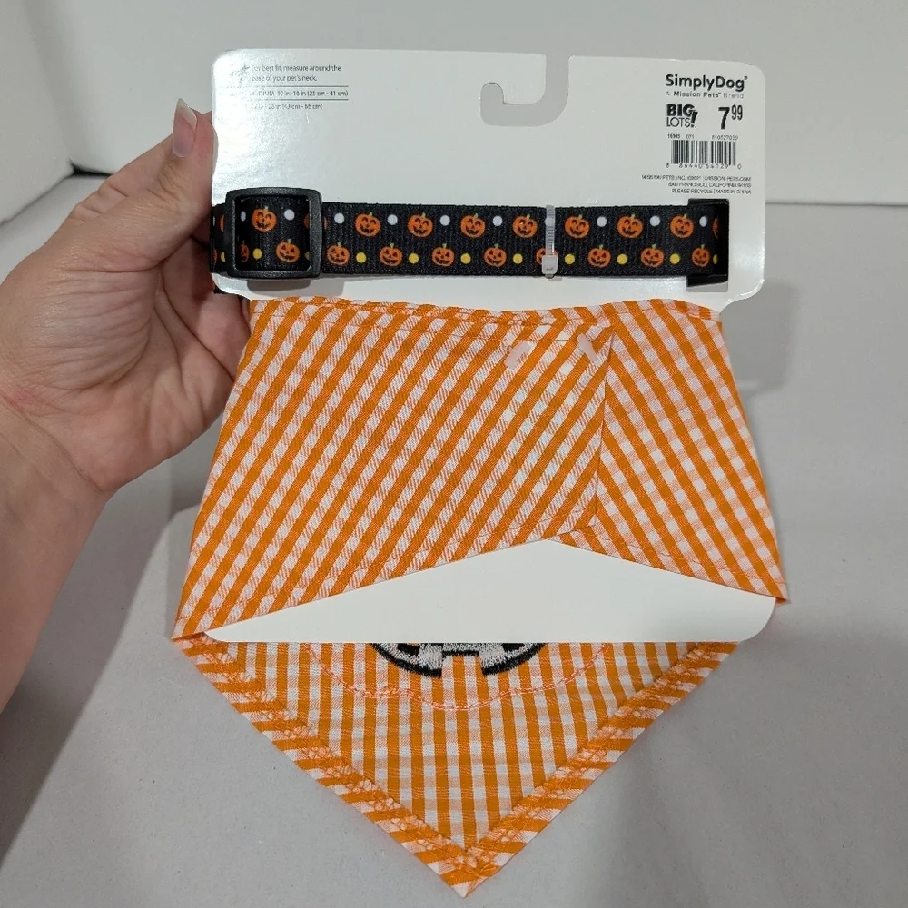 NWT Simply Dog Halloween Collar & Bandana Set - Orange and Black